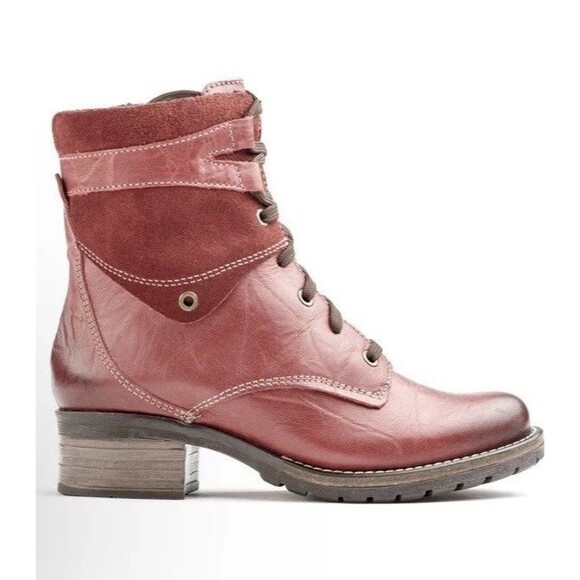 Dromedaris Kara Boots Distressed Leather Lace-Up Zip Combat Red Size 37 / 6.5-7 - Picture 1 of 13